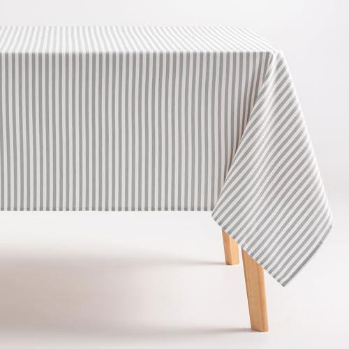 GAMUSI Tischdecke, schmutzabweisend, rechteckig, Baumwollstoff, wasserdicht, graue Streifen, 160 x 200 cm