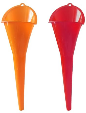 2 imbuti per olio a collo lungo, imbuto anti-fuoriuscita, multifunzione, in plastica, per riempire oli motore, acqua, gasolio, cherosene e altri liquidi (1 rosso + 1 arancione)