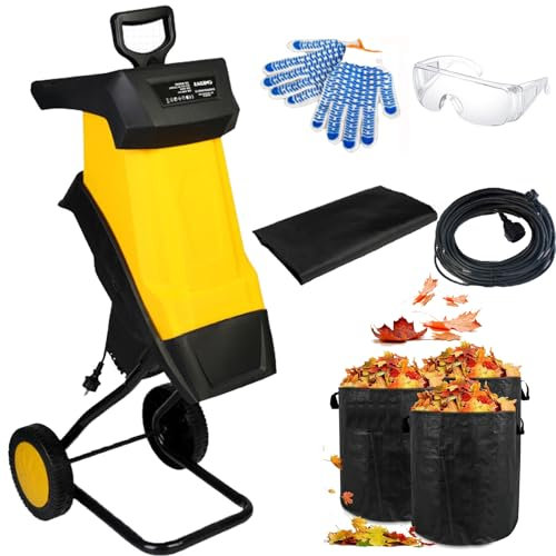 Electric Garden Leaf Mulcher and Wood Chipper, 2500W Silent Shredder with Wheels for Easy Yard Cleanup and Composting