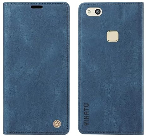 Belzsxy Handyhülle für Huawei P10 Lite Hülle Klappbar Premium PU Lederhülle Klapphülle【RFID Schutz】 Kartenfach Standfunktion Schutzhülle für Huawei P10 Lite Flip Case Wallet Tasche Cover, Blau