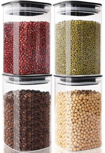 Otauoaea 4PCS Tarros de Cristal con Tapa 1,2L, Herméticos & Apilables - Botes de Cristal con Tapa Cuadrados - Botes Cocina Almacenaje para Pasta, Cereales, Legumbres, Café