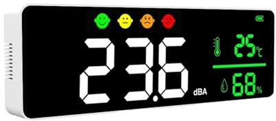 Fonometro, Misuratore acustico digitale Decibel USB Rilevatore di rumore intelligente montato a parete for vicini 30-130 dB Display a LED for temperatura e umidità Monito(Not Clock)