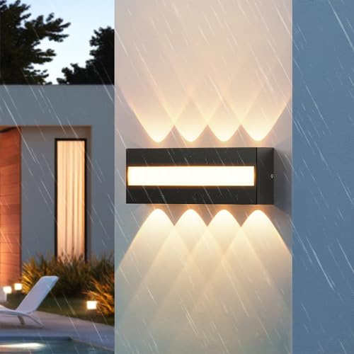 SUZNIU Aplique Pared Exterior/Interior LED Lampara Exterior IP65 Impermeable Blanco cálido 3000K Lámpara de exterior Lámpara de pared de aluminio Para salón, jardín, pared de la casa, terraza