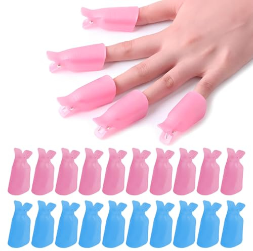 20 Stück Nagellackentferner Clips Set, Nails Art Gel Cap Einweichen Clip, Acryl Nagel Kunst Soak Off Klammer Cap für Zehennägel & Finger UV Gel Lackentfernung (Rosa/Blau)