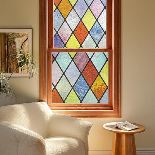 LaCheery 60cm x 400cm Pellicola per Vetri Finestre Oscurante Motivo Rombi Pellicola Privacy Finestre Autoadesiva Impermeabile Carta Adesiva per Vetro Colorata Vintage Camera da Letto Armadio Mobili