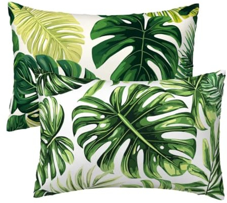 Kopfkissenbezug 50x70 cm 2er Set, Kissenbezug 50x70 cm Grün Sofakissen Bezug, Weich Samt Dekokissen Kissenbezüge, Blätter Muster Zierkissen Bezüge für Deko Wohnzimmer Sofa, Geschenke für Frauen D-13
