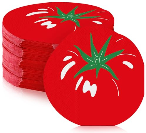 Tenceur 100 Pcs Tomato Shaped Napkins 5x5 in Disposable Paper Tomato Napkins 2 Ply Absorbent Summer Decorative Serviettes Picnics, BBQ for Summer Holiday Italian Party