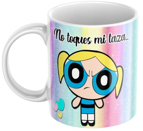newseny Taza Supernenas “No Toques Mi Taza” – Pétalo, Burbuja y Cactus – Regalo Divertido Fans de Dibujos Animados – Cerámica 330 ml Apta Microondas y Lavavajillas (Supernena Burbuja)