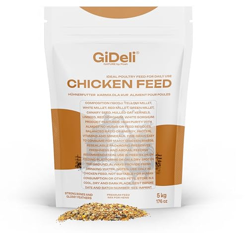 GiDeli Mangime per pollo, 5 kg, farina ovaia, mangime completo per pollo, mangime per grani di pollame, per prestazioni ottimali e formazione delle uova, migliore accettazione e particolarmente
