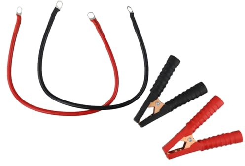 Batteriekabel mit Krokodilklemmen für 12 V Auto, Boot und Solarbatterien, M8-Ösen, gummiertes Kupferkabel, Schwarz/Rot, 50 cm, 2 Stück