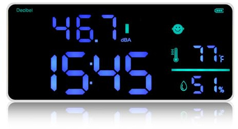Wadakada Fonometro da Parete con Misuratore di Decibel, Portata 30-130 DB, Ampio Display A LED da 8,6 Pollici, Rumore, Tempo, Temperatura