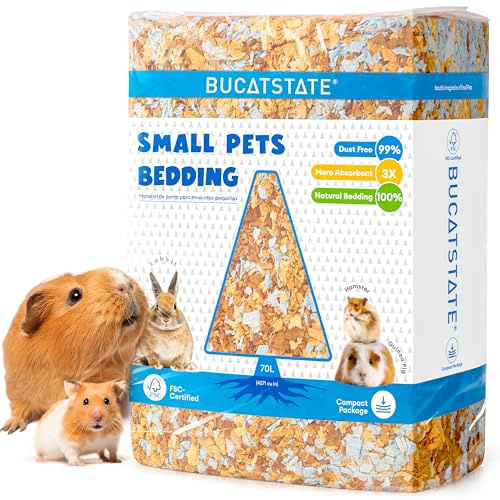 BUCATSTATE Lecho de Papel para Hámster 70L - Sustrato de Papel 99.9% Libre de Polvo y Certificado FSC, Suave y Absorbente para Conejos, Cobayas, Jerbos y Pequeños Roedores (Atardecer de Cosecha)