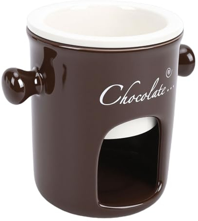 Haofy Schokoladenschmelzbecher, Keramik-Fonduebecher mit Teelichtloch Zum Schmelzen von Schokoladen-Karamell-Käse, Inklusive Gabel Zum Dippen von Früchten, Marshmallows (BROWN)