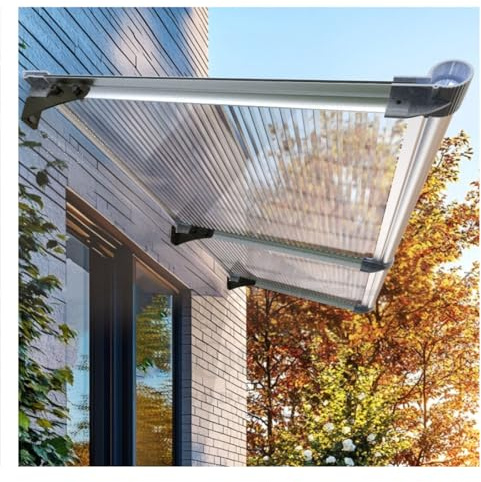 YPIOUREN Auvent Porte D'entree, Vordach für Haustür, Marquise de Porte Exterieur, avec Cadre en Aluminium, Auvent Extérieur de Protection Contre la Pluie et la Neige UV(40x210cm/15.7x82.6in)