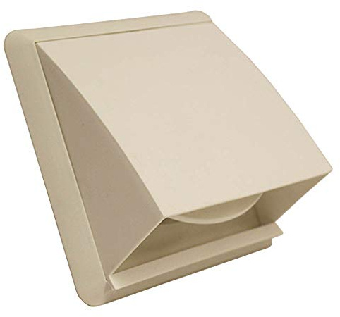Kair White Cowled Outlet Grille 155mm External Dimension Wall Vent with 125mm - 5 inch Round Rear Spigot and Wind Baffle Backdraught Shutter