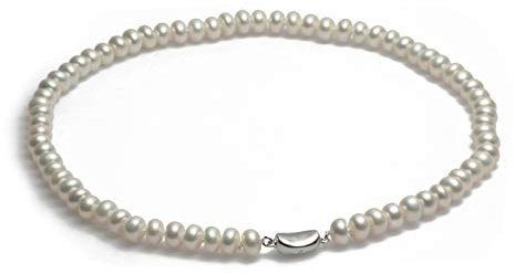 Schmuckwilli Perlenkette für Damen & Mädchen - 45cm Länge mit 7-8mm großen weißen runden Süsswasserperlen Perlen Kette - Elegante Kette für jeden Anlass - die Perlen Halskette Choker für Frauen