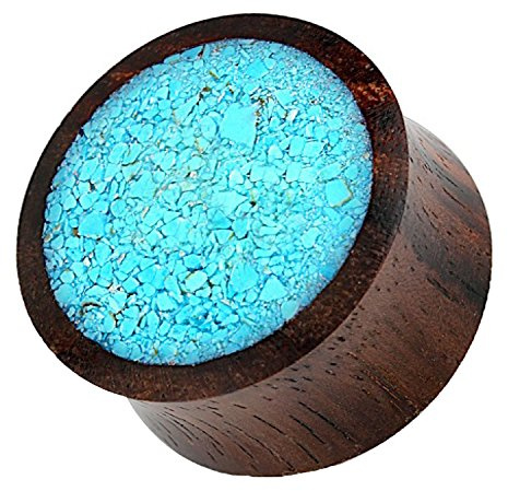 Piercingfaktor Ohr Plug Flesh Tunnel Piercing Ohrpiercing Organic Double Flared Holz Inlay Türkis