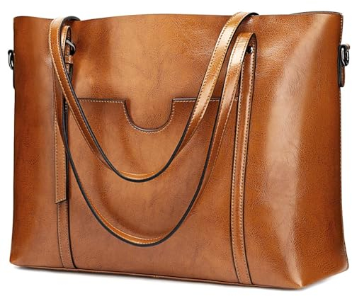 S-ZONE Damen 3-Way Schultertasche Vintage Rindspalt Leder Shopper Große Mode Laptop Arbeitstasche Umhängetasche Handtasche Messenger Bag