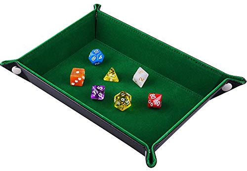 SIQUK Tavola per Dadi, Cuoio Pieghevole rettangolo in PU e Velluto Verde Scuro Supporto per Dungeons And Dragons Dadi Rpg Gioco D & D e Altri Giochi da Tavolo
