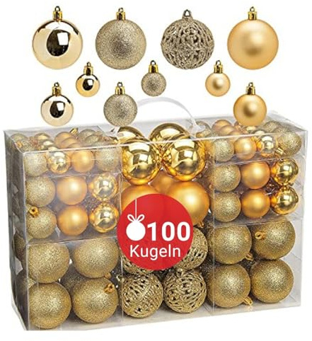 WOMA Christbaumkugeln Set Gold & 22 weiteren Farben - 50er & 100er Weihnachtskugeln Set - Weihnachtskugeln Kunststoff - Weihnachtsbaum Deko & Christbaumschmuck