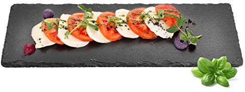 Sendez 2er Set Schieferplatten 35x15 cm – Servierplatten & Käseplatten aus Natur-Schiefer mit Rustikaler Bruchkante – Antirutsch Untersetzer für Käse, Sushi, Anrichten & Deko – Anthrazit