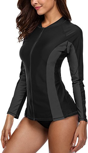 Charmo Rash Vest Women UPF 50+ Long Sleeve Zipper Swim Top | Quick Dry, Sun Protection, Front Zip, Breathable, Water Sports