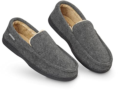 DUNLOP Hausschuhe Herren Mokassins mit Memory Foam und Fleece Futter, Rutschfeste Pantoffeln Herren Gr. 41-46 (Dunkelgrau, 43 EU)