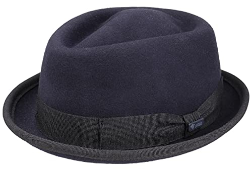Lipodo Gratus Pork Pie Filzhut Damen Herren Wollhut Fedora mit Ripsband Made in Italy Sommer Winter dunkelblau XXL (62-63 cm)