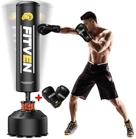 FITVEN Freestanding Punching Bag 70''-190lbs with Boxing Gloves Heavy Boxing Bag with Suction Cup Base - Men Stand Kickboxing Bag for Home Office