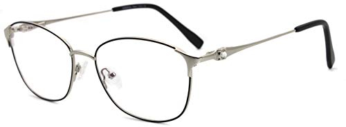 FERAVIA Frauen Metall Rechteck nicht verschreibungspflichtige Brille Bling Rahmen schwarz.silber Brille