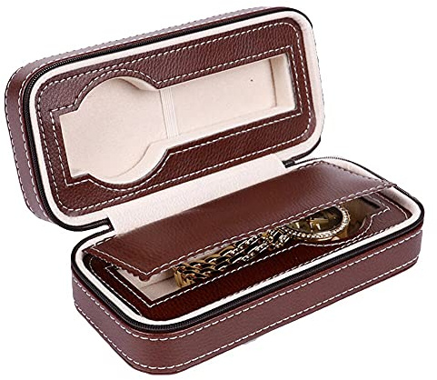 MaestroRelojero - Custodia con Zip per 2 Orologi in Eco Pelle | Astuccio Porta Orologi da Viaggio | Porta Orologi Uomo