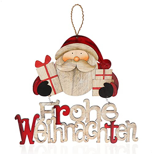 com-four® Hängedeko Weihnachten, Holz-Aufhänger Schriftzug mit Santa Claus | Türschild FROHE WEIHNACHTEN aus Holz - Hänger für Türen - Wände - Fenster