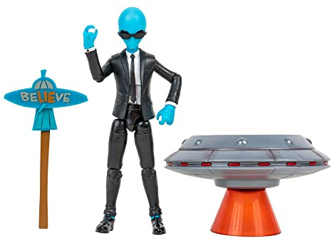Fortnite Human Bill (série Emote) – Figurine articulée de 10,2 cm avec véhicule émote Lil' Soucoupe et Accessoire de Slasher Volant