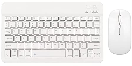 Combo Clavier Souris Bluetooth, Ensemble de Souris Clavier sans Fil Ultra Fin et Silencieux, Souris Ergonomique 1600 DPI, Clavier Rechargeable pour Tablette D'ordinateur de Bureau à Domicile(Blanc)