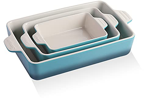 Sweejar Home Ceramic Bakeware Set, Rectangular Baking Dish Lasagna Pans for Cooking, Kitchen, Cake Dinner, Banquet and Daily Use, 30 x 20 x 7 cm of Casserole Dishes (Gradient Blue)