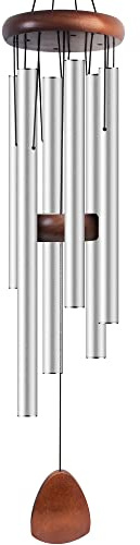 Bursvik Large Aluminium Wind Chimes 37 Inches to Create a Zen Atmosphere Suitable for Outdoor, Garden, Patio Decoration. Classic Wind Chimes with Wind Catcher Suitable as A Gift for Unisex(Silver)