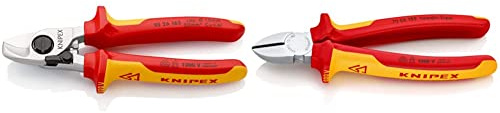 KNIPEX Kabelschere mit Öffnungsfeder 1000V-isoliert (165 mm) 95 26 165 & Seitenschneider 1000V-isoliert (180 mm) 70 06 180