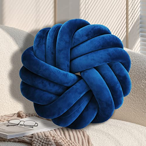 GYCS Knotted Pillow Cushion Soft Plush Knot Ball Pillow Waist Back Cushion Home Decorative Throw Pillow for Sofa Bed,sapphire blue,35cm