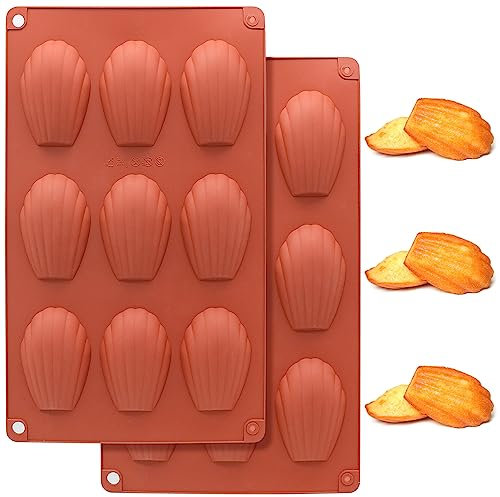 TULEBOLIAN 2 stampi per torta Madeline, 9 cavità Madeleine, stampo in silicone per torta/cioccolato/caramelle/biscotti, a forma di conchiglie in silicone, non appiccicoso (rosso)