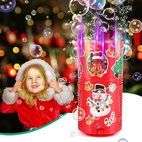 FOPINOA Fireworks Bubble Machine(13 Holes with 80ml Bubble Solution), Automatic Bubble Firework Machine with Lights and Closable Music for Kids Outside Activities Christmas Party