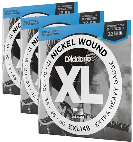 D'Addario E Gitarren Saiten | Gitarrensaiten E Gitarre | Saiten E-Gitarre | DER BELIEBTESTEN SAITENMARKE | EXL148 | vernickelter Stahl | Extra Heavy (12-60) | C-Tuning (Packung mit 3)