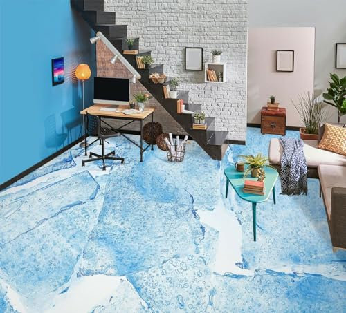 Selbstklebende Bodentapete 3D blaue abstrakte Bodentapeten-Wandbilder, 250 x 175 cm Bodenfliesen Aufkleber Wohnzimmer Studie Bodenbelag Tapete, Epoxidharz