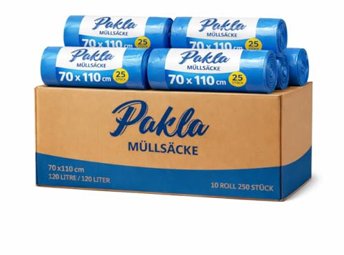 Enpack 250 Stück 70 x 110 cm hochwertige Müllsäcke 120L mit einer Stärke von 85 My - Mülltüten blau Ideal für den Einsatz in Gewerbebetrieben sowie im Haushalt - Müllbeutel für Hausmüll