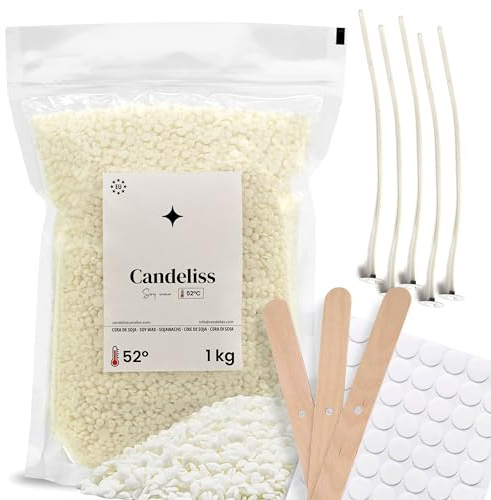 CANDELISS Kit para hacer velas 1kg. Kit de fabricación para hacer Velas Caseras Set kit manualidades para adultos Pack hacer velas con cera de soja niños y adultos candle making kit (1kg)