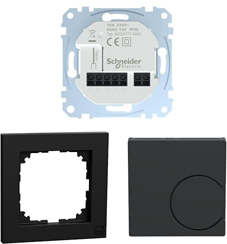 Schneider Electric Merten MEG5777-0001 Connected Raumtemperaturregler-Einsatz, 16A Zigbee, Smart Home + MEG4010-3603 M-Pure- 1-Fach, Schwarz Matt + MEG5779-0403 Smart Home Connected Raumtemperaturregl