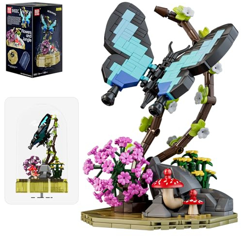 Mould King 10103 Blumen Insekten Klemmbausteine Schmetterling Blumen Bausteine LED Musik Bauspielzeug mit Staubschutzhaube Insekten Sammlung(432 Teile)