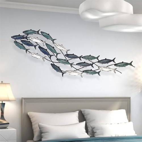 GAOXIAO 3D Wanddekoration In Form Eines Fisches, Wandkunst Metall Wanddeko, Wandskulpturen Silber für Schlafzimmer Über Dem Bett, Wohndekoration für Wohnzimmer Living Room Badezimmer 150 x 7 x 40 cm