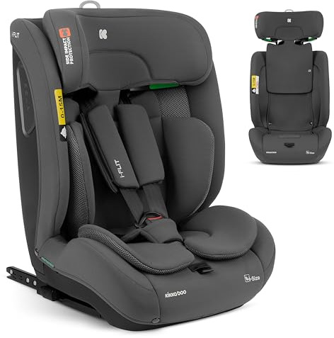 KikkaBoo Seggiolino Auto 9-36 kg ISOFIX i-FLIT, Gruppo 1 2 3, Reclinabile, da 15 Mesi a 12 Anni, i-Size, SPS, Top Tether, Poggiatesta Regolabile, Grigio scuro