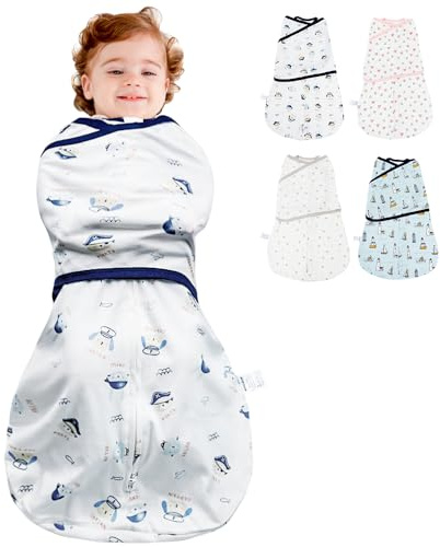 HINATAA Puckdecke für Babys, 3-in-1, Schlafsack für Neugeborene, mit Klettverschluss, weiche Baumwolle, für Kinder, Jungen, Mädchen (blau, 4-7 Monate)