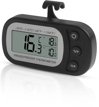 Houdian Termómetro digital para frigorífico, termómetro, función de grabación máxima/mínima, termómetro impermeable para frigorífico/congelador (negro)